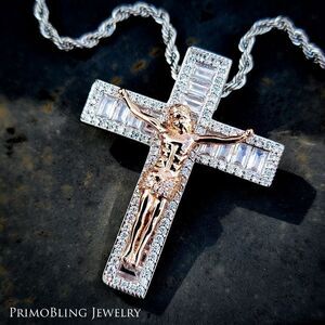 Rose Baguette Cross Necklace